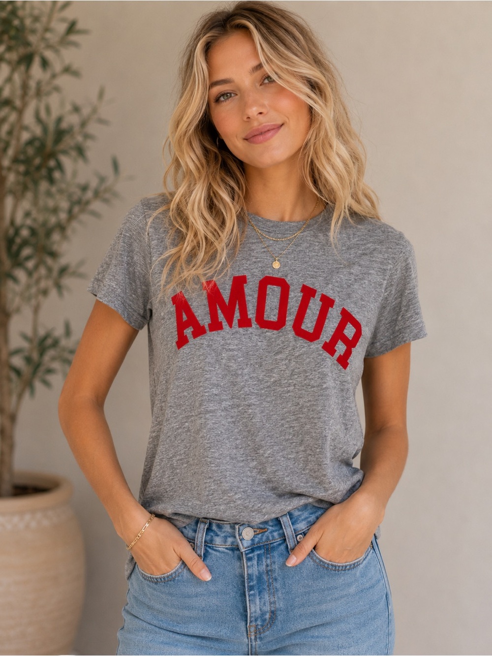 Zadig & Voltaire Gray Tee with Red AMOUR Graphic